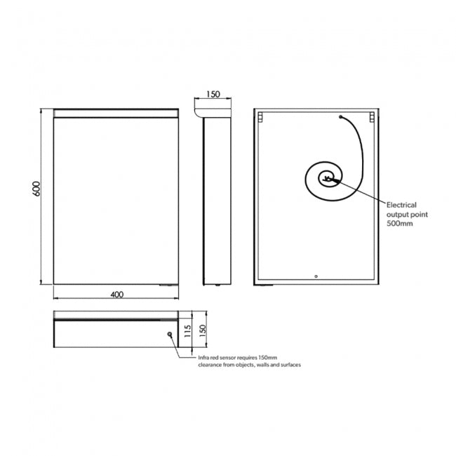 HiB Flux 1 Door Illuminated Mirror Cabinet - 600mm x 400mm