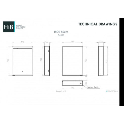 Hib Isoe 1 Door Illuminated LED Mirror Cabinet - 500mm Wide