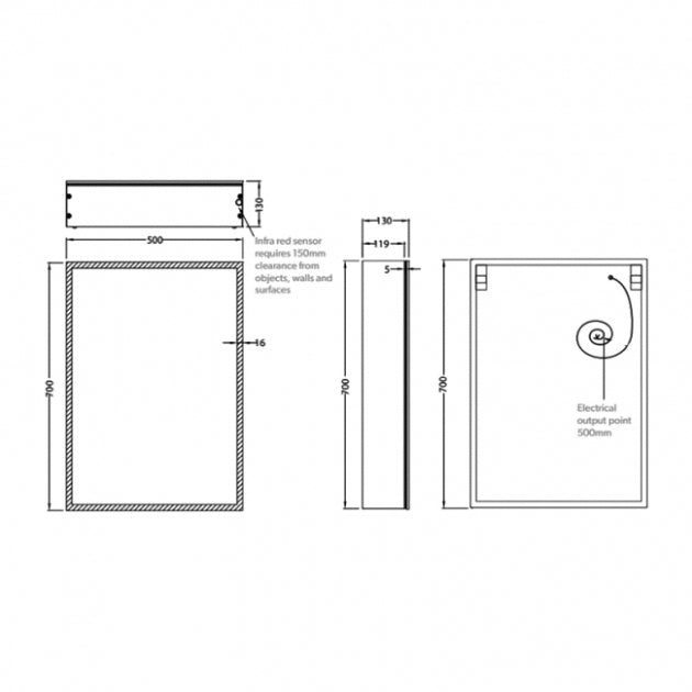 HiB Qubic 1 Door Illuminated LED Mirror Cabinet - 700mm x