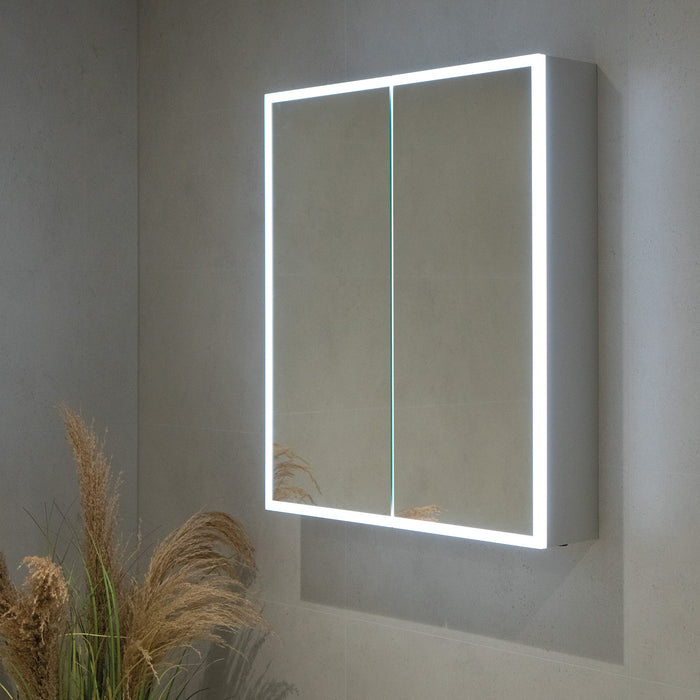 HiB Qubic 2 Door Illuminated LED Mirror Cabinet - Aluminium
