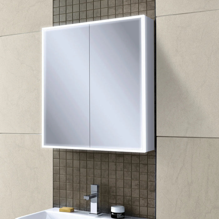 HiB Qubic 2 Door Illuminated LED Mirror Cabinet - Aluminium