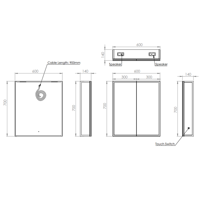 HiB Sound 2 Door Illuminated LED Mirror Cabinet