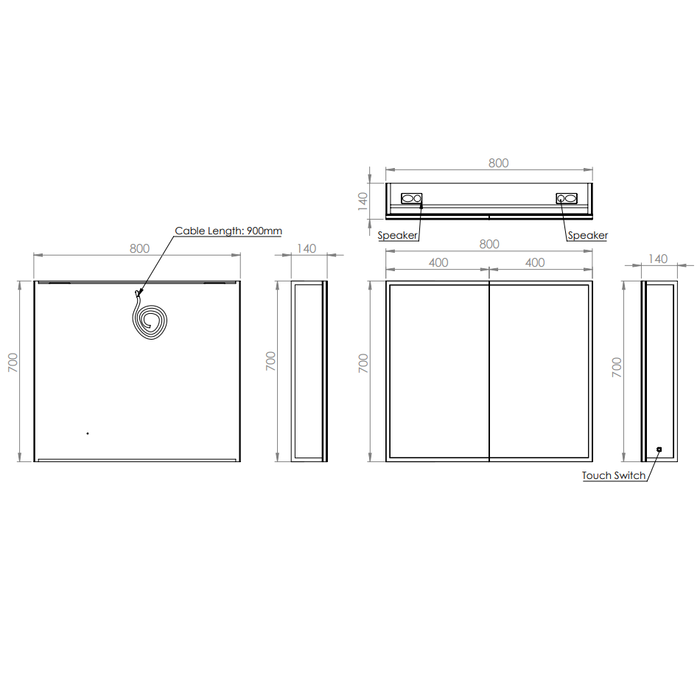HiB Sound 2 Door Illuminated LED Mirror Cabinet