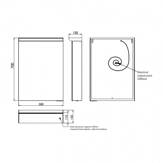 HiB Spectrum 1 Door Illuminated Mirror Cabinet - 700mm x