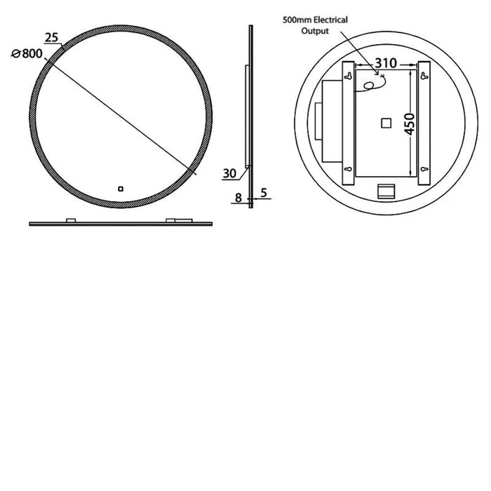 HiB Sphere Round Illuminated LED Mirror - Illuminated