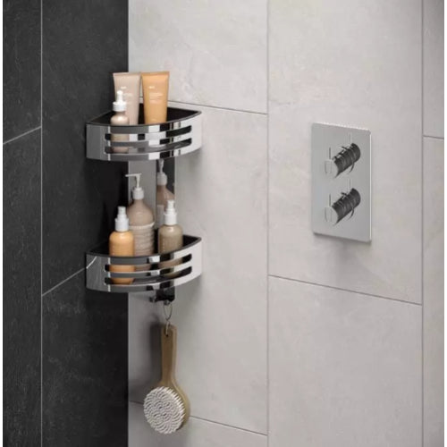 HiB Two Tier Corner Shower Basket with Removable Tray