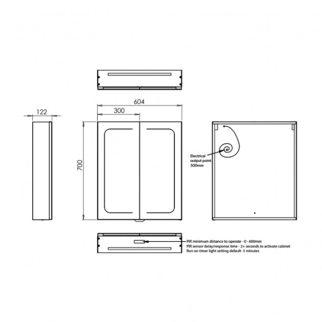 HiB Vapor 2 Door Illuminated LED Mirror Cabinet