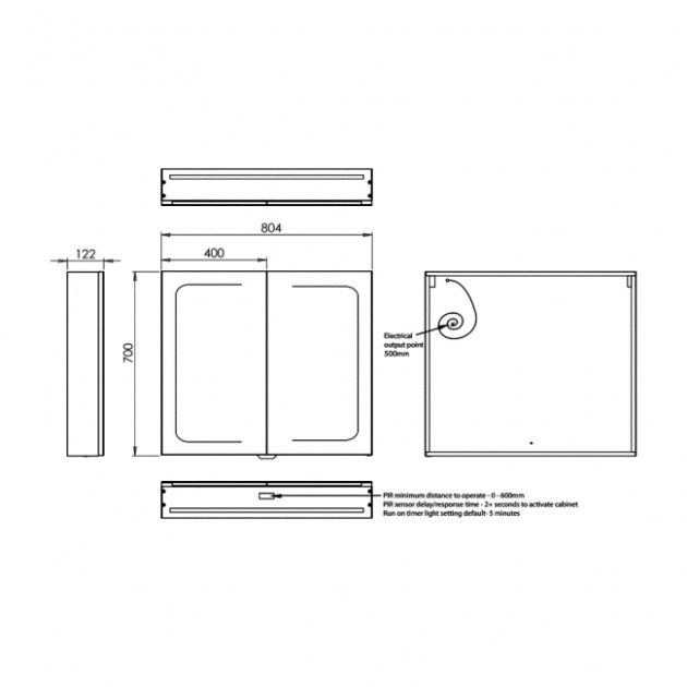 HiB Vapor 2 Door Illuminated LED Mirror Cabinet