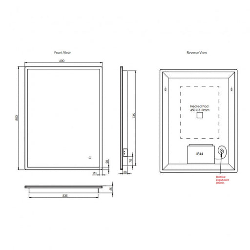 HiB Vega 60 Portrait Demistable Illuminated LED Mirror