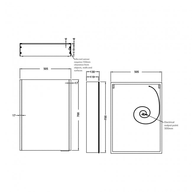 HiB Xenon 1 Door Illuminated LED Mirror Cabinet - 700mm x