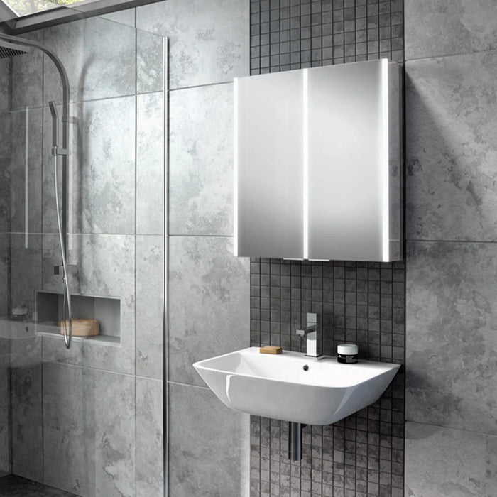 HiB Xenon 2 Door Illuminated LED Mirror Cabinet - Aluminium
