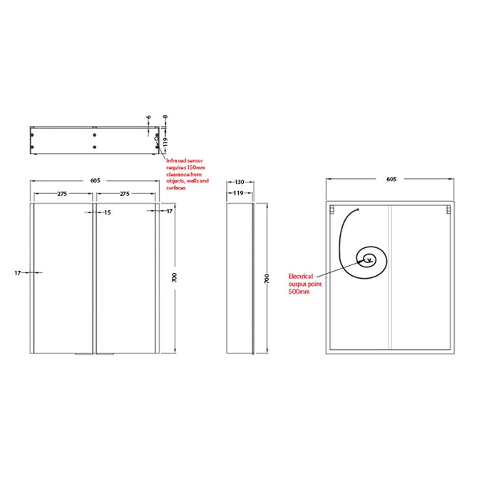 HiB Xenon 2 Door Illuminated LED Mirror Cabinet - Aluminium