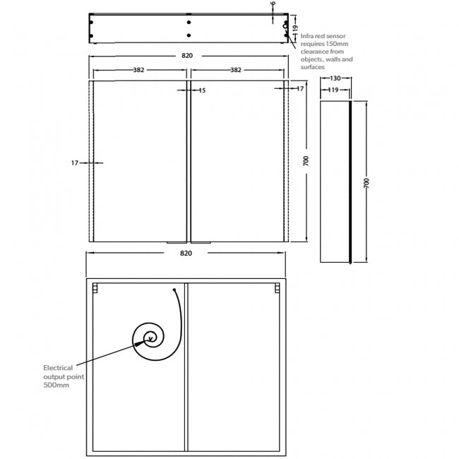 HiB Xenon 2 Door Illuminated LED Mirror Cabinet - Aluminium