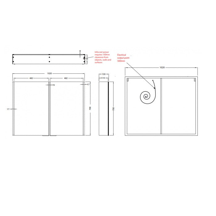 HiB Xenon 2 Door Illuminated LED Mirror Cabinet - Aluminium