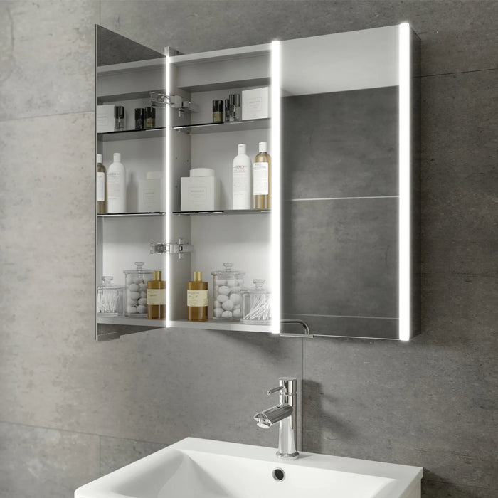 HiB Xenon 2 Door Illuminated LED Mirror Cabinet - Aluminium