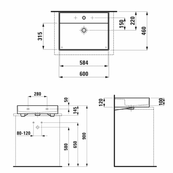 Laufen Kartell Washbasin Rectangular - Wall Hung Basins