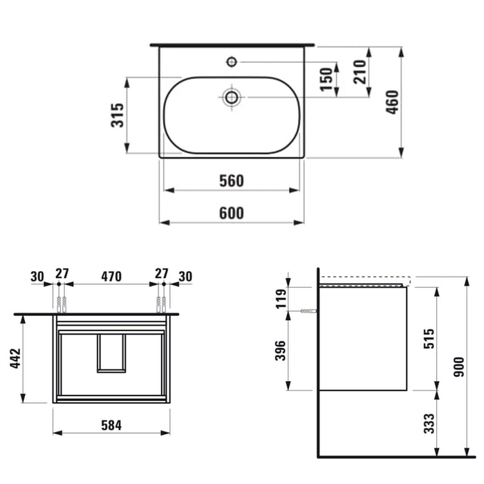 Laufen Lani Wall Mounted Vanity Unit With Washbasin - White