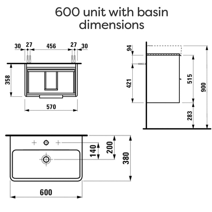 Laufen Pro S Base Compact 2-Drawer Wall Hung Vanity Unit