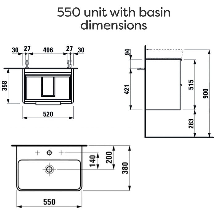 Laufen Pro S Base Compact 2-Drawer Wall Hung Vanity Unit
