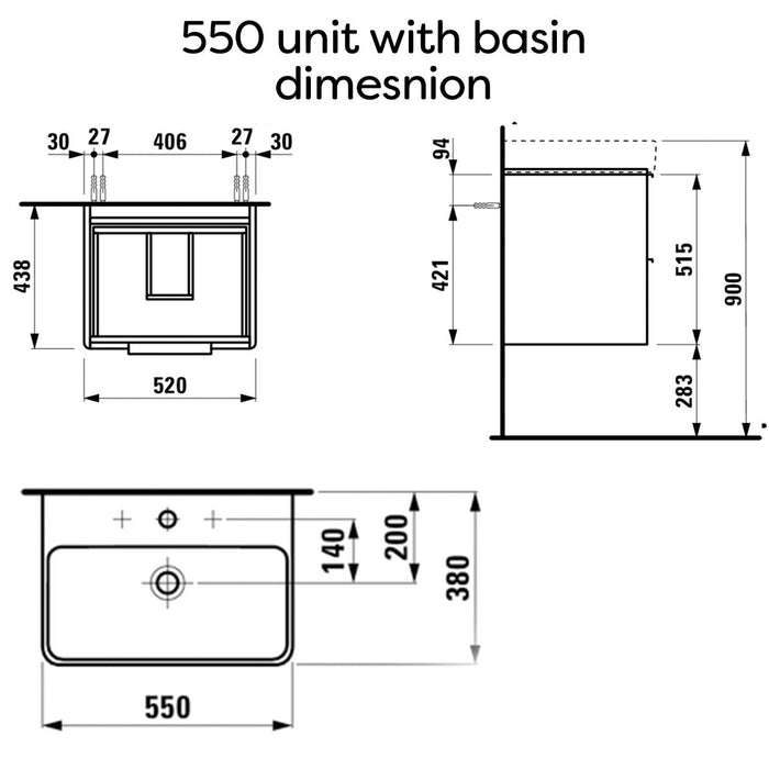 Laufen pro S Base Two Drawer Wall Hung Vanity Unit