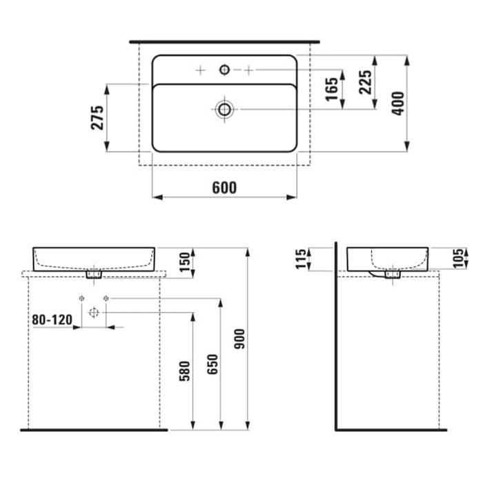 Laufen Val Washbasin - Gloss White - Wall Hung Basins