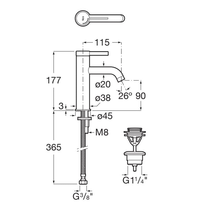Roca Ona Basin Mixer Tap with Click Clack Waste