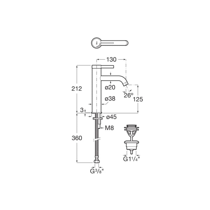 Roca Ona Medium Height Basin Mixer Tap with Click Clack Waste