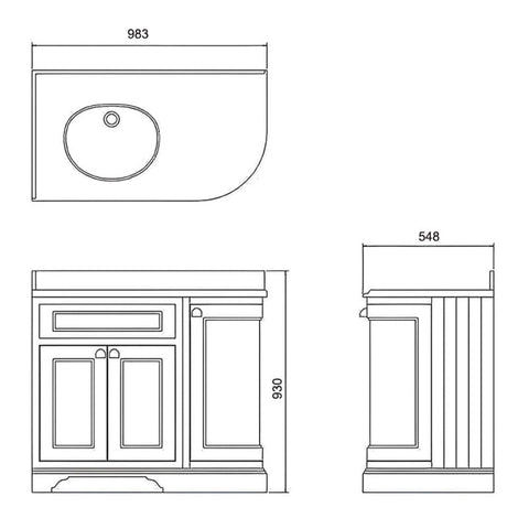 Burlington 980mm 3 Door Vanity Unit with Worktop and Basin