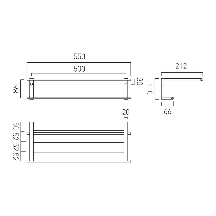 Vado Level Towel Rail With Shelf - 550mm Long - Chrome