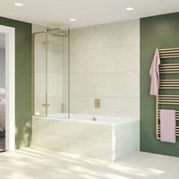 Crosswater Optix 10 Bath Screen With Inline Panel, 900mm, Brushed Brass — left-hand