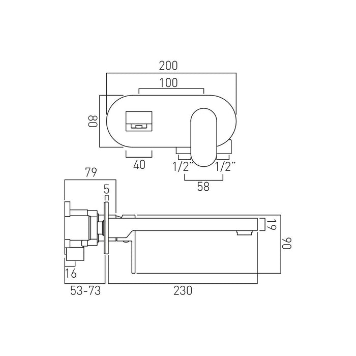 Vado Life Wall Mounted 2 Hole Basin Mixer Tap With 230mm Spout and Oval Back Plate - Chrome