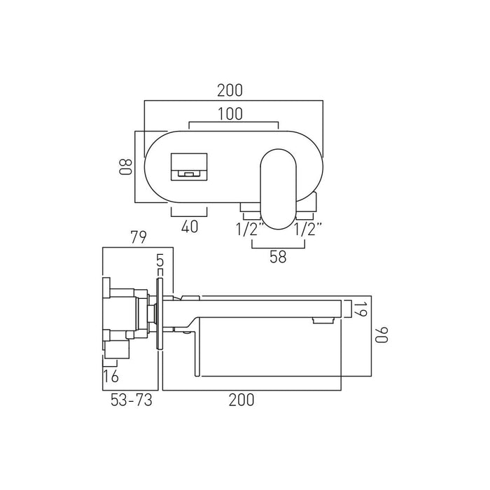 Vado Life Wall Mounted 2 Hole Basin Mixer Tap With 200mm Spout and Oval Back Plate - Chrome