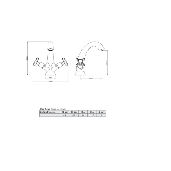 Lussaro Alda Crosshead Mono Basin Mixer Tap With Easy Clean