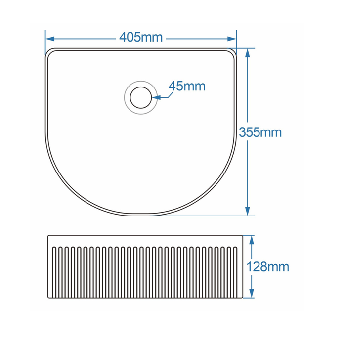 Lussaro Isabelle Fluted D-Shape Countertop Basin - 360mm