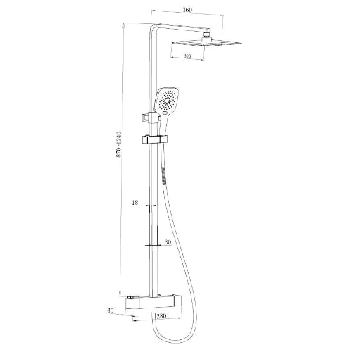 Mia Premium Square Thermostatic Overhead Shower Kit