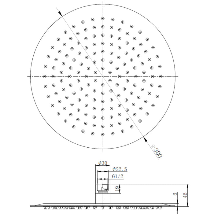 Round Shower Head - 300mm Wide - White - Shower Heads