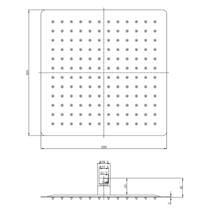 Square Shower Head - 300mm Wide - White - Shower Heads