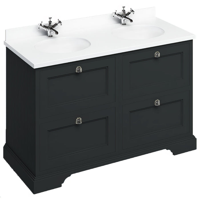 Burlington 1300mm 4 Drawer Floorstanding Vanity Unit with Worktop and Double Basin