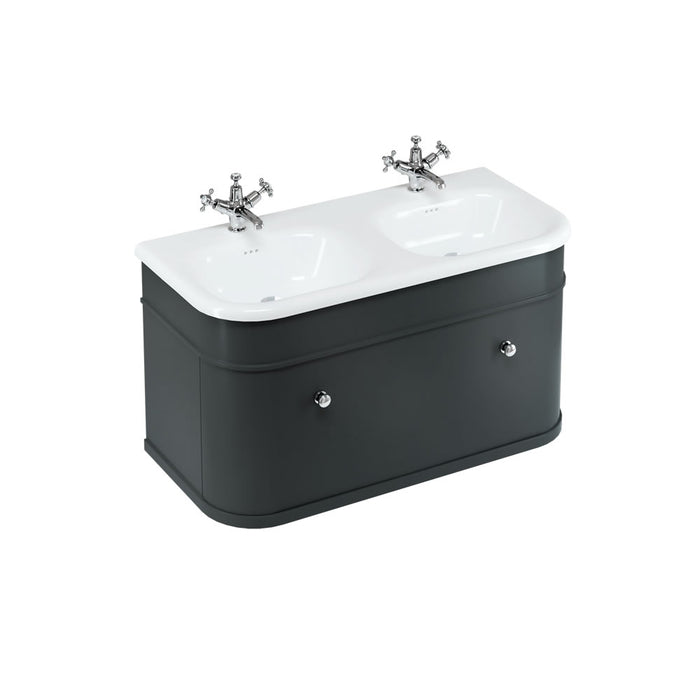 Burlington Chalfont 1 Drawer Wall Hung Vanity Unit With Roll Top Double Basin and Handles - 1000mm Wide