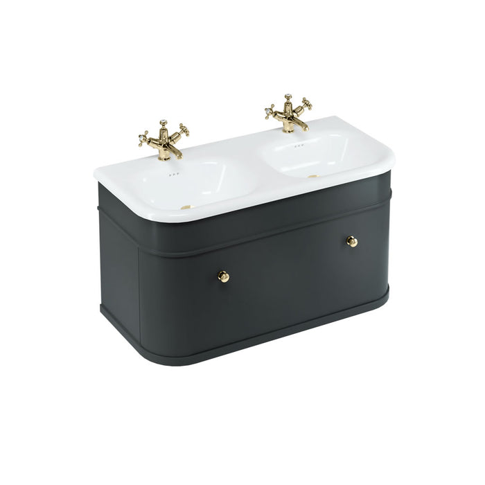 Burlington Chalfont 1 Drawer Wall Hung Vanity Unit With Roll Top Double Basin and Handles - 1000mm Wide