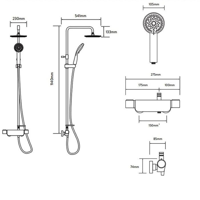Aqualisa Midas 220 Thermostatic Mixer Shower Column - Matt Black