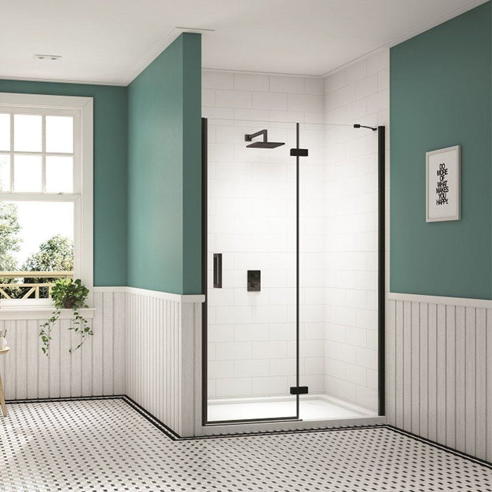 Merlyn Black Hinge and Inline Shower Door In Recess - 900mm