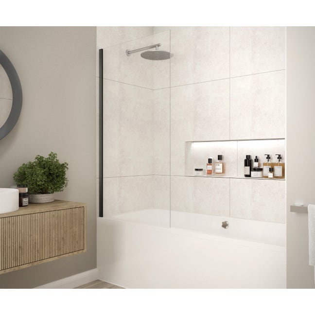 Merlyn Fixed Square Bathscreen - Matt Black Profile - Bath