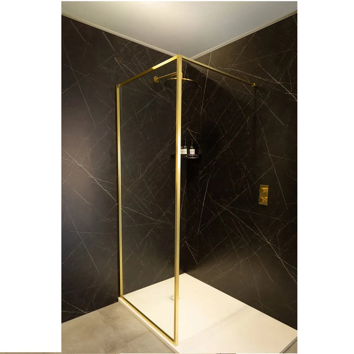 Merlyn Framed 8mm Wetroom Shower Wall - Brushed Brass