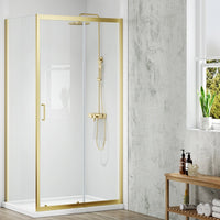 Merlyn MBOX Sliding Shower Door with Side Panel - Brushed Brass
