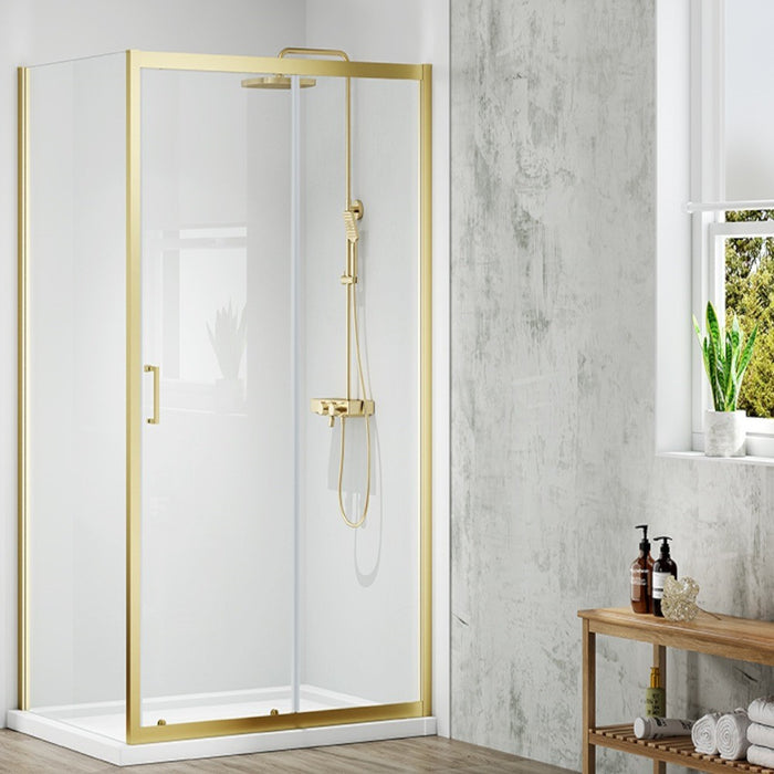 Merlyn MBOX Sliding Shower Door with Side Panel - Brushed Brass