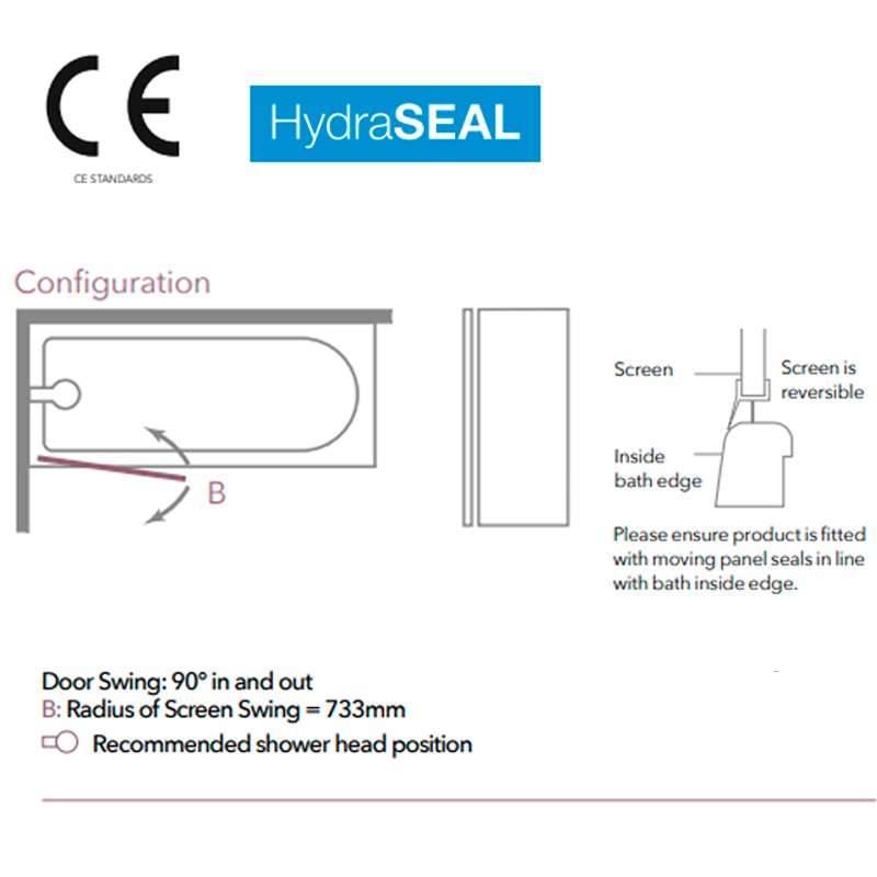 Merlyn Mbox Square Hinged Bath Screen - 1500mm x 800mm