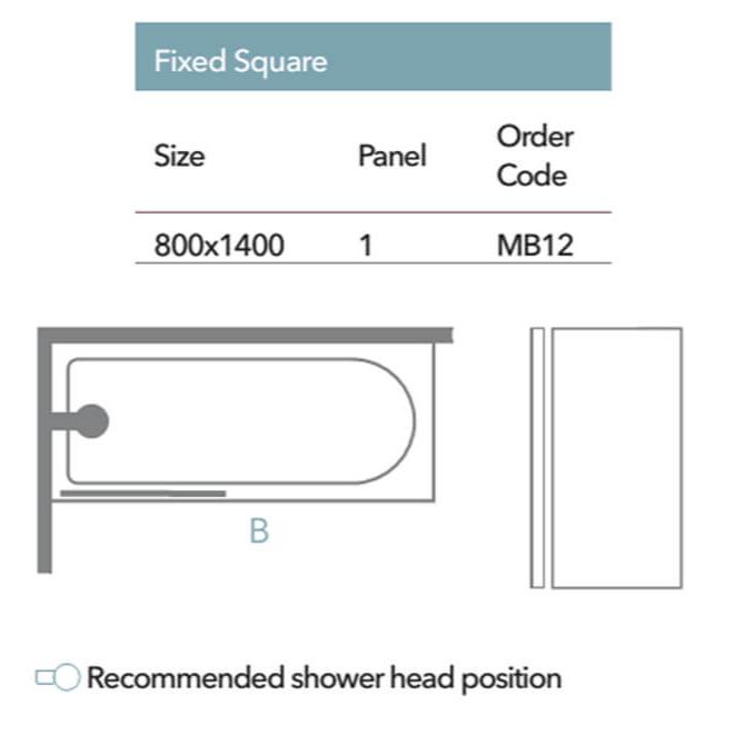 Merlyn Pivot Square Bath screen - 5mm Glass 1400mm x 800mm