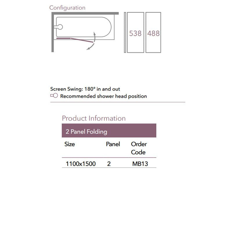 Merlyn Two Folding Bath Screen - 1500mm x 1100mm Screens