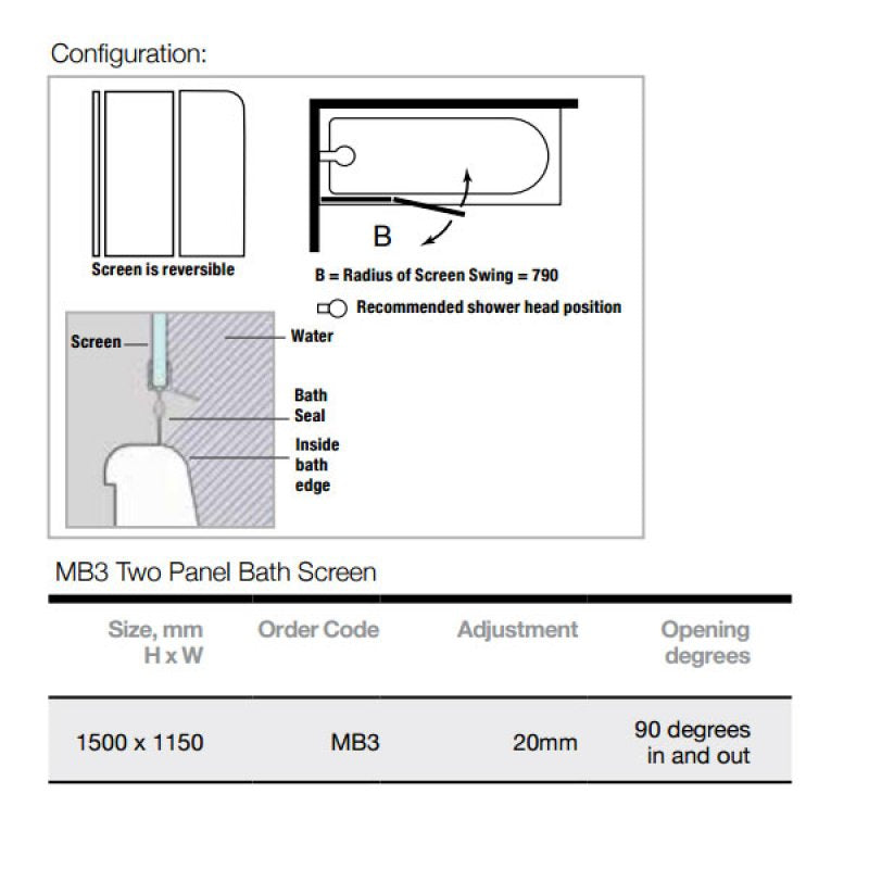 Merlyn Versa Two Panel Curved Bath Screen - 1500mm x 1150mm